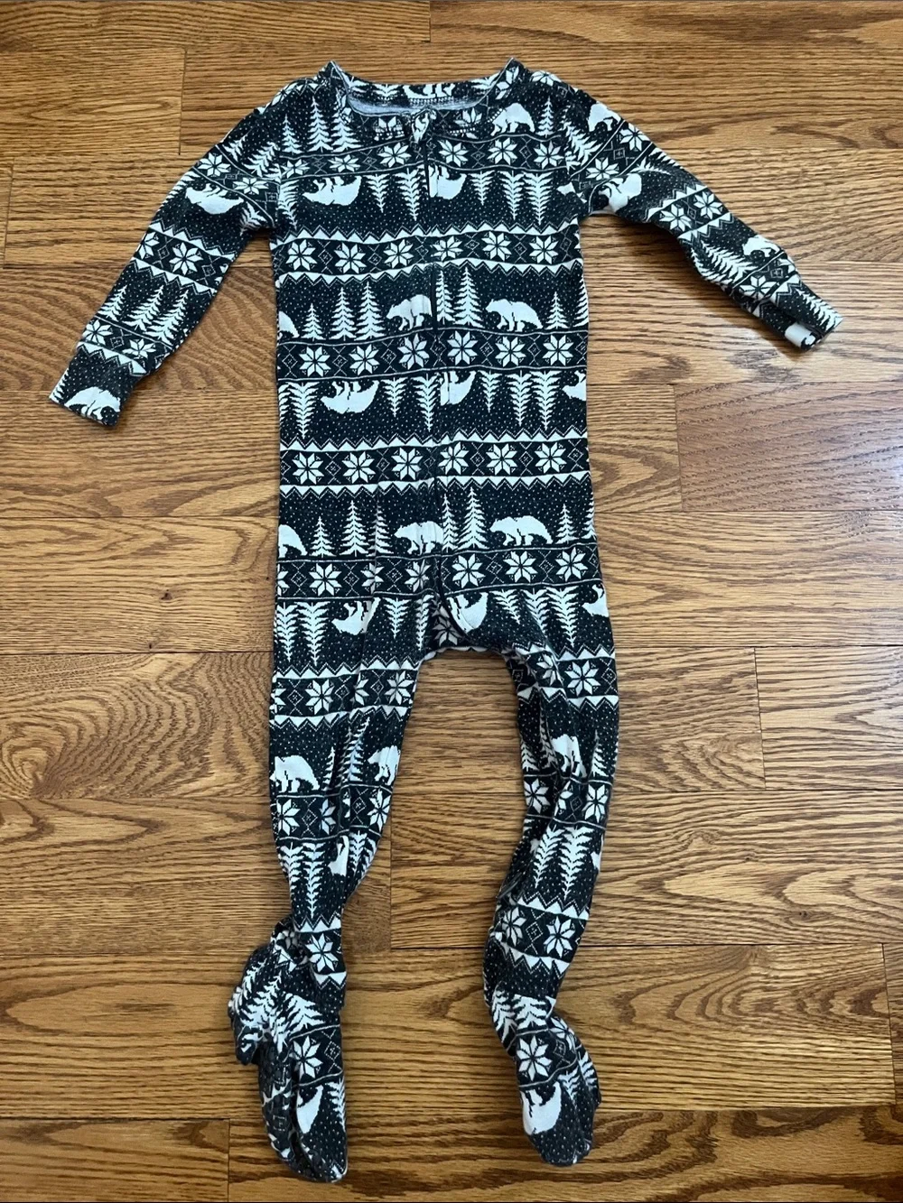 Old Navy Black and Cream Bear-Print Footed One-Piece